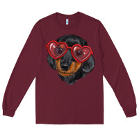 Burgundy dachshund with love glasses Long Sleeve Tee - RanaPortraitStore
