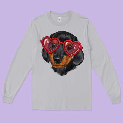 Long Sleeve Tee dachshund with love glasses