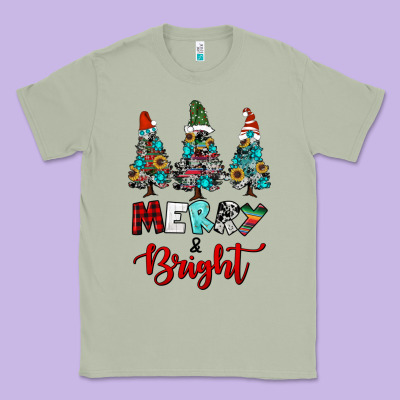 Western Trees Merry And Bright Christmas Classic Tee Designed By Ranaportraitstore