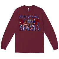 Burgundy American mama with cowboy Long Sleeve Tee - texasbilliewilder