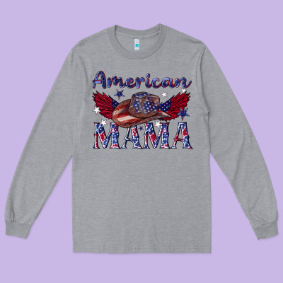 Long Sleeve Tee American mama with cowboy