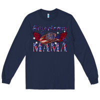 Navy American mama with cowboy Long Sleeve Tee - texasbilliewilder
