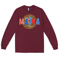Burgundy American mama with lightning bolt Long Sleeve Tee - texasbilliewilder