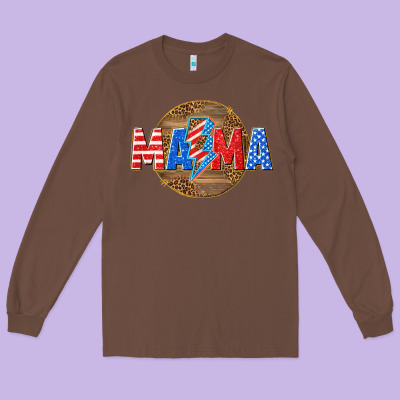Long Sleeve Tee American mama with lightning bolt