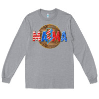 Heather Grey American mama with lightning bolt Long Sleeve Tee - texasbilliewilder