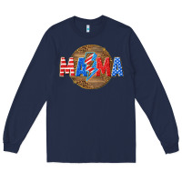 Navy American mama with lightning bolt Long Sleeve Tee - texasbilliewilder
