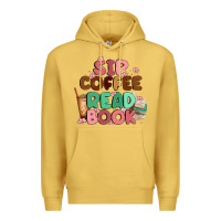 Antique Gold sip coffee read book Premium Hoodie - MaliasSmallBusiness