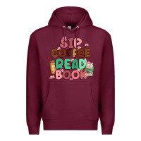 Burgundy sip coffee read book Premium Hoodie - MaliasSmallBusiness