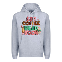 Heather Grey sip coffee read book Premium Hoodie - MaliasSmallBusiness