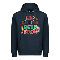 Navy sip coffee read book Premium Hoodie - MaliasSmallBusiness