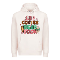Pale Pink sip coffee read book Premium Hoodie - MaliasSmallBusiness