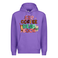 Purple sip coffee read book Premium Hoodie - MaliasSmallBusiness