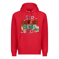 Red sip coffee read book Premium Hoodie - MaliasSmallBusiness