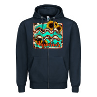 Navy aquarius turquoise cowhide Zipper Hoodie - RanaPortraitStore
