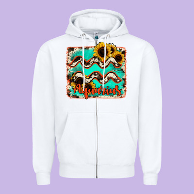 Aquarius Turquoise Cowhide Zipper Hoodie Designed By Ranaportraitstore