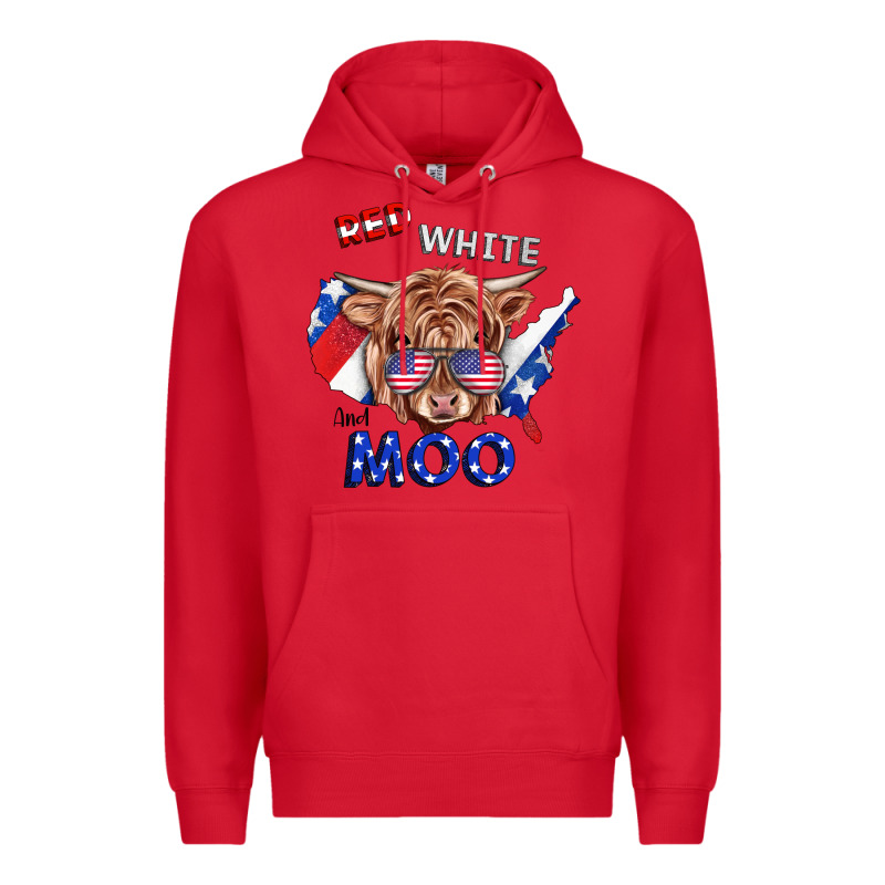 Red White And Moo Cow Premium Hoodie by RanaPortraitStore | Teevron