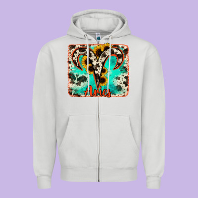 Aries Turquoise Cowhide Zipper Hoodie Designed By Ranaportraitstore