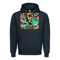 Navy aries turquoise cowhide Zipper Hoodie - RanaPortraitStore