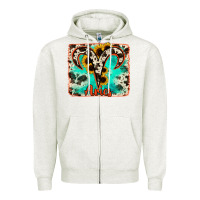 Oatmeal Heather aries turquoise cowhide Zipper Hoodie - RanaPortraitStore