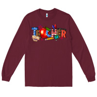 Burgundy American teacher Long Sleeve Tee - texasbilliewilder