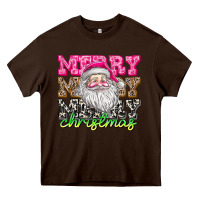 Chocolate Brown merry merry merry christmas Heavy Core Tee - CowhideDigitalArt