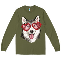 Army Green husky with love glasses Long Sleeve Tee - RanaPortraitStore