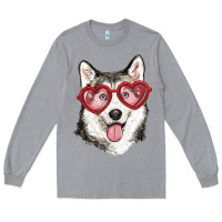 Heather Grey husky with love glasses Long Sleeve Tee - RanaPortraitStore