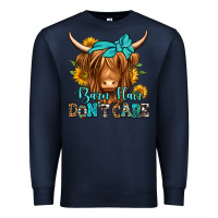 Navy barn hair don't care long haired cow Premium Sweatshirt - Jasminsmagicworld