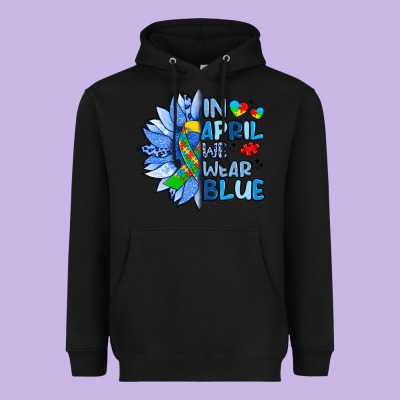 In April We Wear Blue Sunflower Heavyweight Hoodie Designed By Artiststas