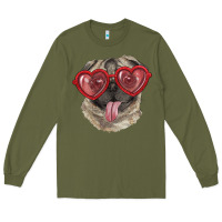 Army Green pug with love glasses Long Sleeve Tee - RanaPortraitStore
