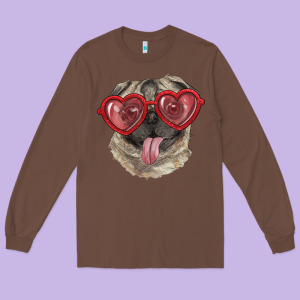 Pug With Love Glasses Long Sleeve Tee Designed By Ranaportraitstore