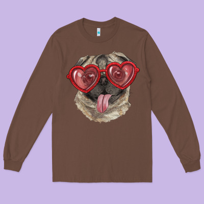 Long Sleeve Tee pug with love glasses