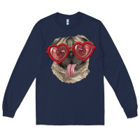 Navy pug with love glasses Long Sleeve Tee - RanaPortraitStore