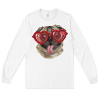 White pug with love glasses Long Sleeve Tee - RanaPortraitStore