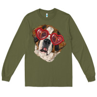 Army Green saint bernard with love glasses Long Sleeve Tee - RanaPortraitStore