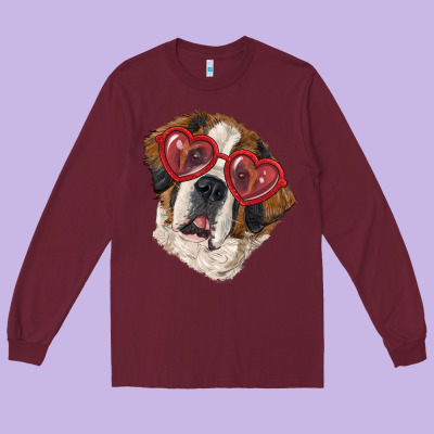 Long Sleeve Tee saint bernard with love glasses