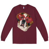 Burgundy saint bernard with love glasses Long Sleeve Tee - RanaPortraitStore