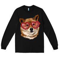 Black shiba inu with love glasses Long Sleeve Tee - RanaPortraitStore