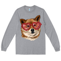 Heather Grey shiba inu with love glasses Long Sleeve Tee - RanaPortraitStore