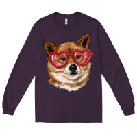 Plum shiba inu with love glasses Long Sleeve Tee - RanaPortraitStore