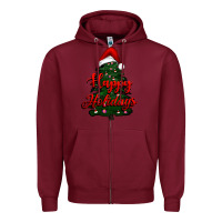 Burgundy happy holidays christmas tree Zipper Hoodie - RanaPortraitStore