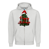 Dove Grey happy holidays christmas tree Zipper Hoodie - RanaPortraitStore