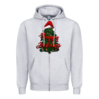 Heather Grey happy holidays christmas tree Zipper Hoodie - RanaPortraitStore