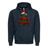 Navy happy holidays christmas tree Zipper Hoodie - RanaPortraitStore