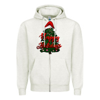 Oatmeal Heather happy holidays christmas tree Zipper Hoodie - RanaPortraitStore