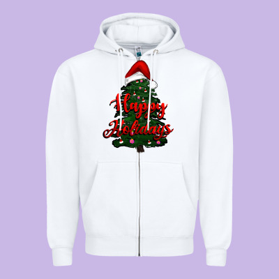 Happy Holidays Christmas Tree Zipper Hoodie Designed By Ranaportraitstore