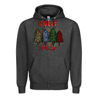 Charcoal Heather holly jolly Christmas trees Zipper Hoodie - RanaPortraitStore