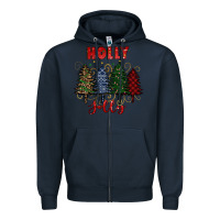 Navy holly jolly Christmas trees Zipper Hoodie - RanaPortraitStore