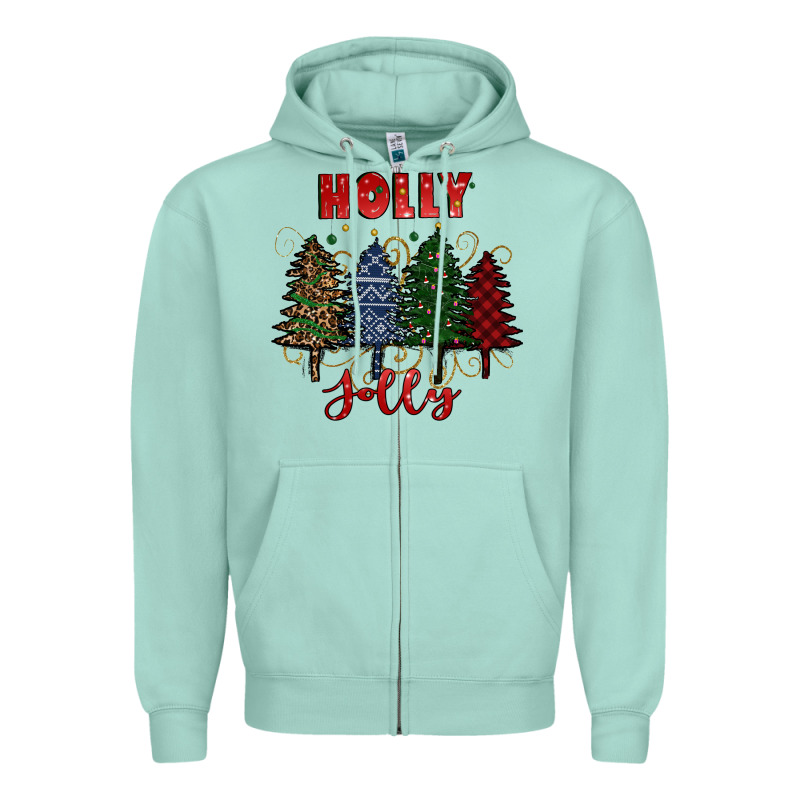 Holly Jolly Christmas Trees Zipper Hoodie by RanaPortraitStore | Teevron