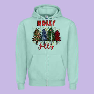 Holly Jolly Christmas Trees Zipper Hoodie Designed By Ranaportraitstore